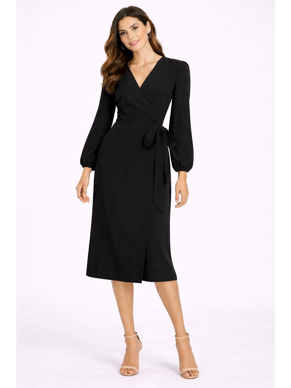 J Crew 365 Crepe Wrap Dress Black Womens Size 2 Tall New 3/4 Sleeve V Neck